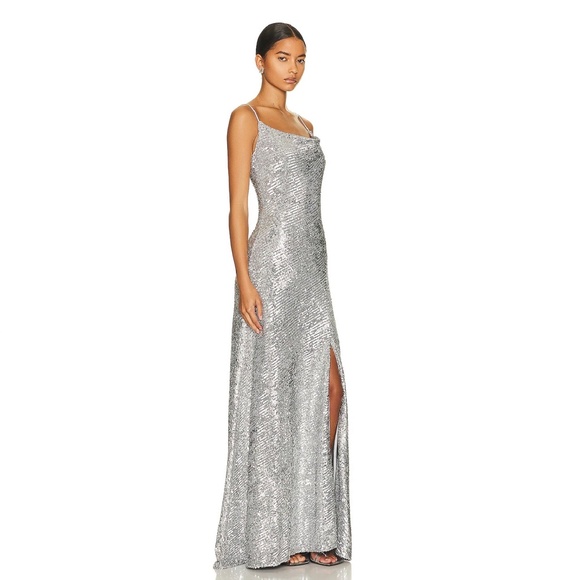 Jonathan Simkhai Silver Finley All Over Sequined Lined Dress Gown IT44 - Picture 14 of 16